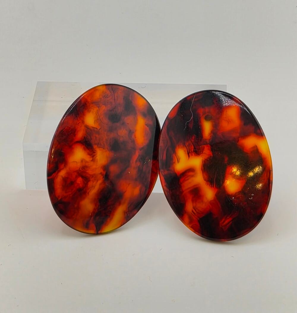 Vintage Oversized Tortoiseshell Resin Oval Stud drop Earrings Statement 1.5 In